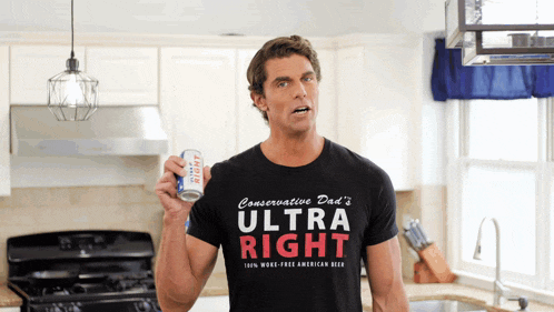 a man wearing a conservative dad 's ultra right t-shirt