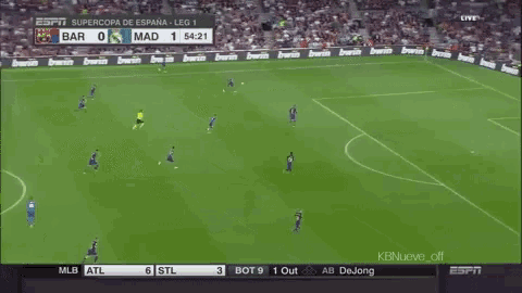 a soccer game is being played on espn and the score is 0-0