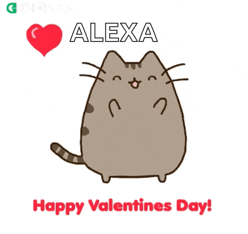 a pusheen cat with a heart and the name alexa