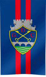 a blue red and white striped flag with a gdc logo on it