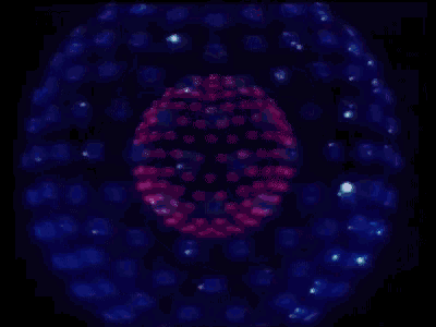 a computer generated image of a glowing object with a purple and blue background