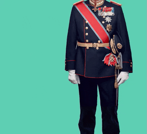 a man in a military uniform with a red sash around his waist