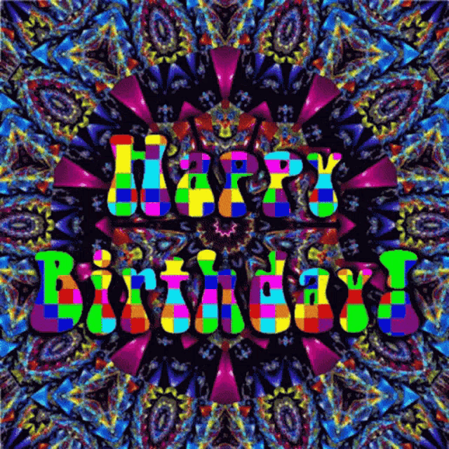 a colorful birthday card with a kaleidoscope background