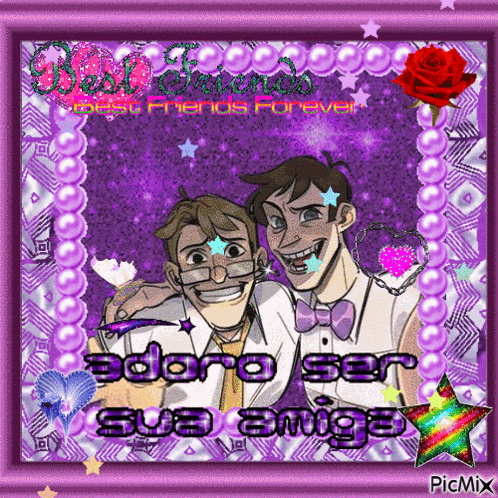 a picture of two men in a frame with the words best friends forever adoro ser sua amiga