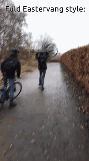 a blurred image of two people walking down a road with the words fuld eastervang style below them
