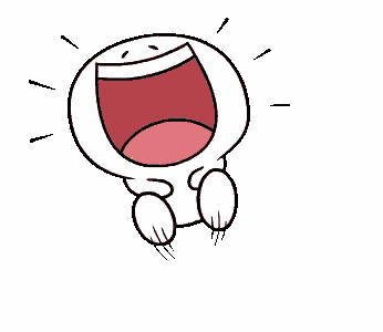 a cartoon character is jumping in the air with his mouth open and a smile on his face .