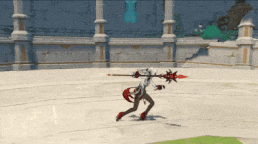 a person in a video game is holding a spear