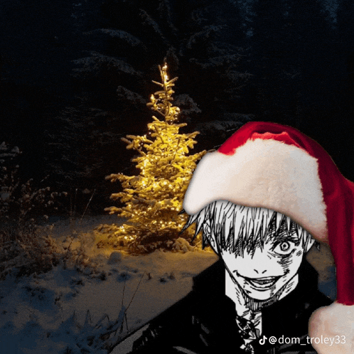 a black and white drawing of a man wearing a santa hat