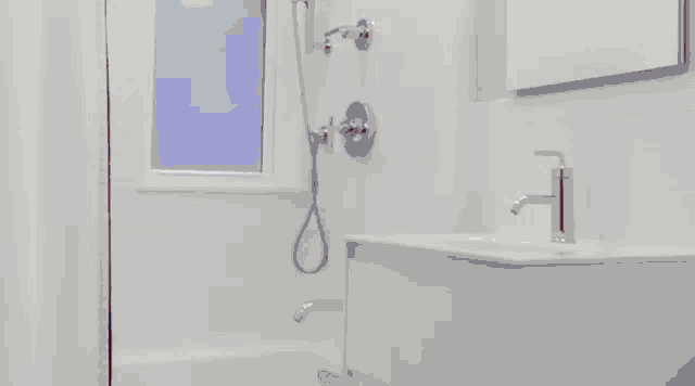 a purple cup with a face on it is in a bathroom next to a sink