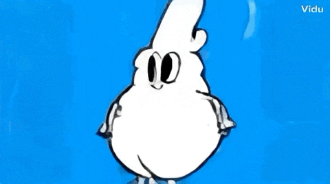 a cartoon drawing of a white cloud on a blue background with the word vidu below it