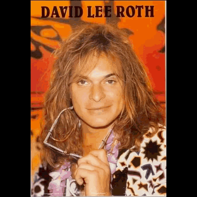 a david lee roth poster with a man with long hair and glasses