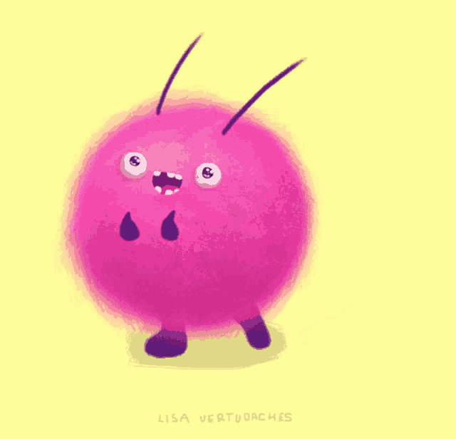 a drawing of a pink cartoon character with the name lisa vertudaches on the bottom