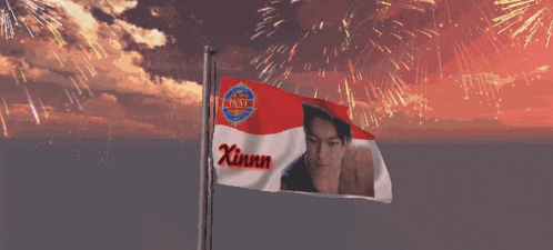 a flag with a picture of a man and the name xinnn on it