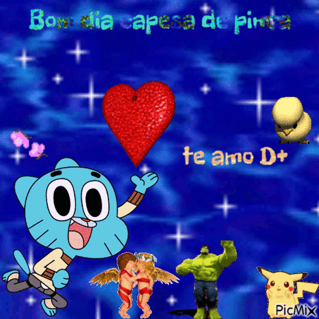 a picture of gumball with a red heart and the words te amo d+
