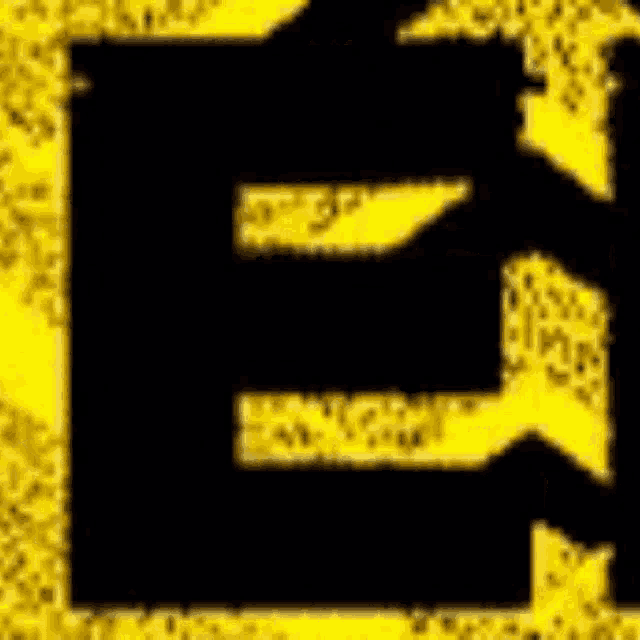 the letter e is surrounded by a yellow frame on a black background .