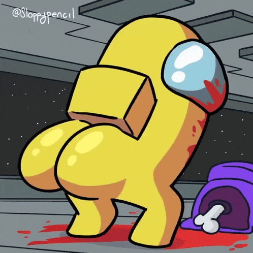 a yellow among us character with a big butt