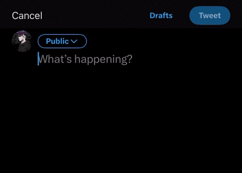 a screenshot of a twitter app showing the cancel button and the tweet button