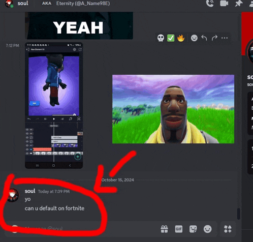 a screenshot of a discord chat with the words yeah