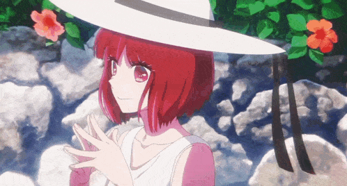 a girl with red hair is wearing a white hat and a white tank top