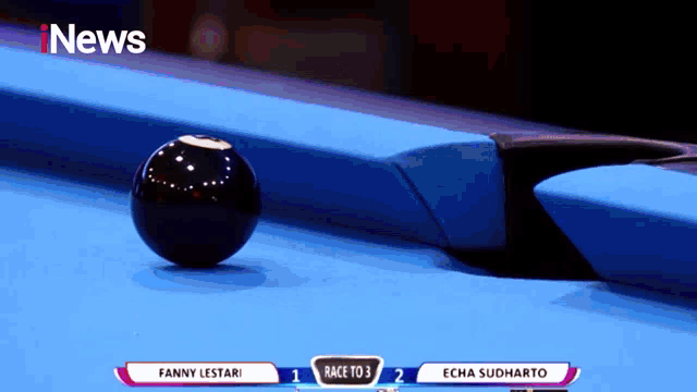 a pool table with a ball on it and a news headline