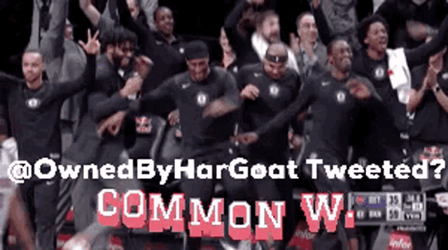 a group of basketball players are dancing in front of a crowd with the caption owned by hargoat tweeted