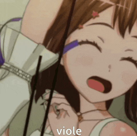 a close up of a girl holding a violin with the word viole written on her face .