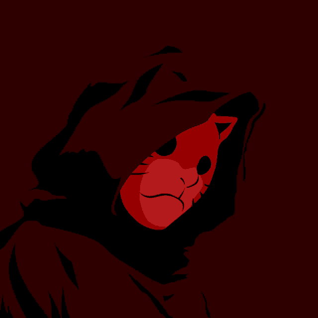 a person with a red mask on their face and a black hood