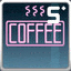 a neon sign that says $ 5 coffee on it