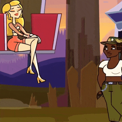a cartoon drawing of a woman sitting on a chair