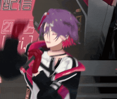 a cartoon character with purple hair and red hair