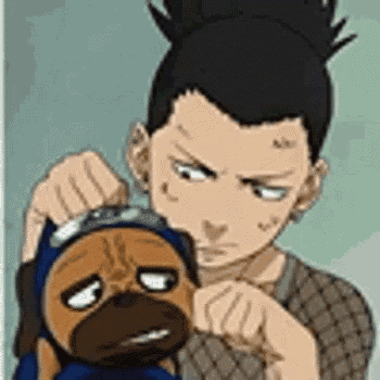 a cartoon character is holding a stuffed animal .