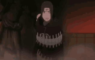 a cartoon character is standing in a foggy room .