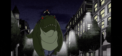 a cartoon of a man riding on the back of a crocodile