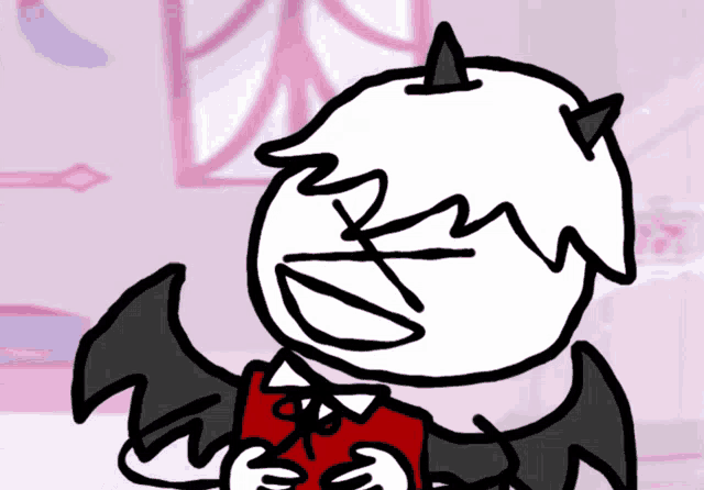 a drawing of a devil with horns and wings is smiling