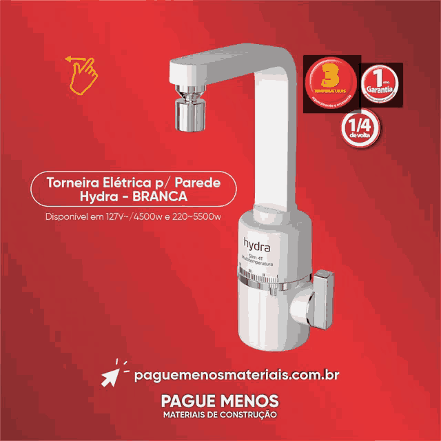 an advertisement for torneira elétrica p/ parede hydra branca