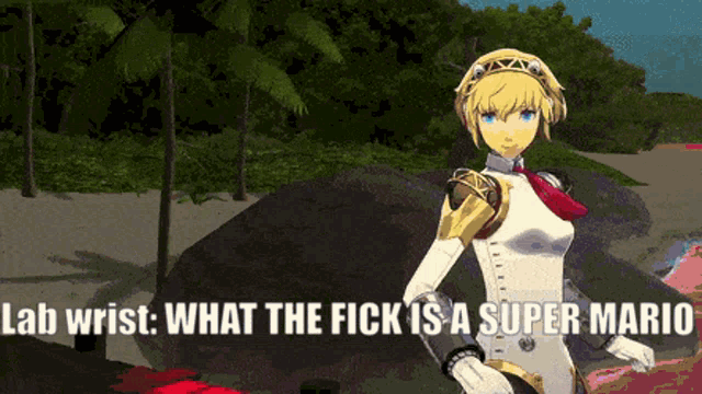 a video game character says " lab wrist what the flick is a super mario "