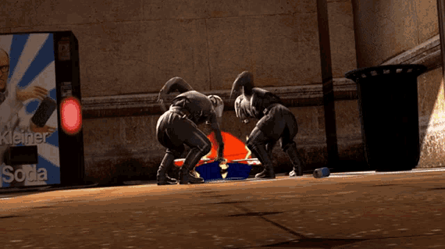 a video game scene with a pepsi machine and a kleiner soda machine
