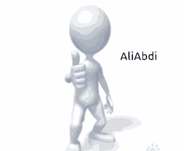 a 3d man is giving a thumbs up and the name aliabdi is on the bottom right