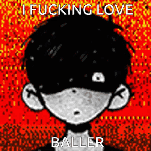 a black and white drawing of a boy with the words `` i fucking love baller '' written on the bottom .