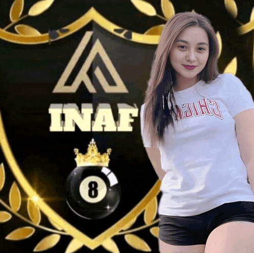 a woman stands in front of a shield that says inaf