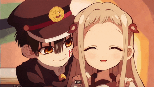 a boy and a girl are standing next to each other with the girl saying fine