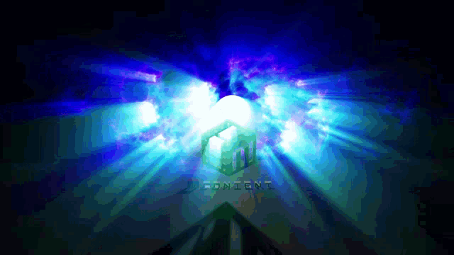 a blue light is coming out of a cube and the word content is visible