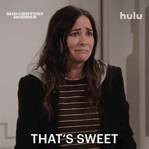 a woman says that 's sweet next to a hulu ad