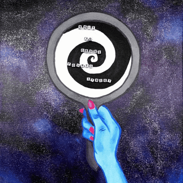 a drawing of a hand holding a magnifying glass with a spiral in the middle that says chaos