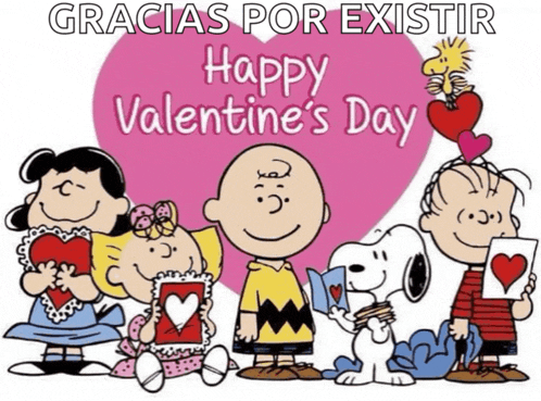 a happy valentine 's day card with snoopy and friends