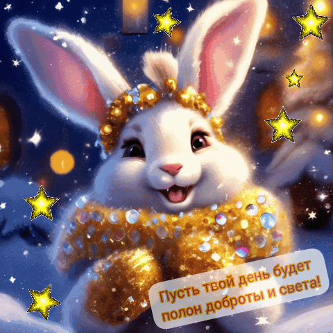 a picture of a bunny with a wreath on its head and the words " пусть твой день будет " on the bottom