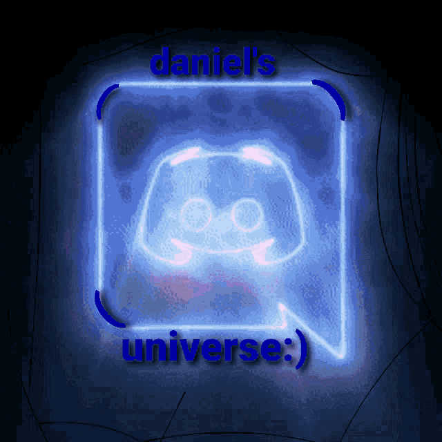 a neon sign for daniel 's universe with a discord logo