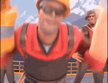 a man wearing a hard hat and sunglasses is dancing in a video game