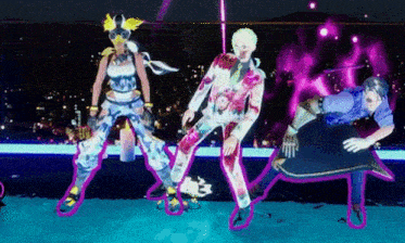 a group of people are dancing in a video game