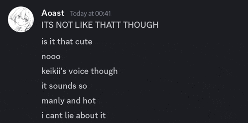 a screenshot of a discord conversation between aoast and keikii 's voice